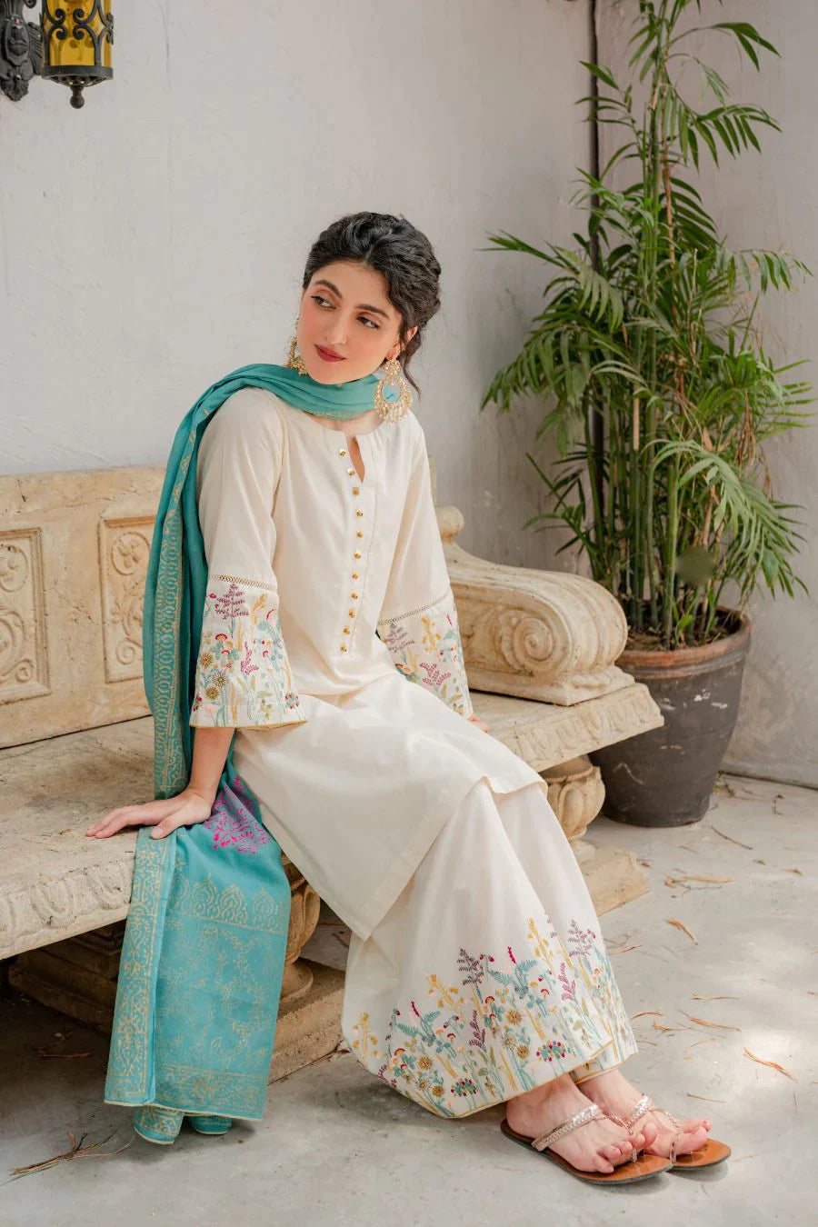 Fcc-882 off white lawn Embroidered three piece