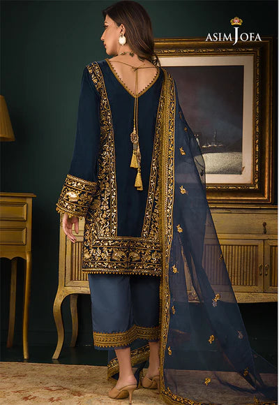 3piece Embroidered Velvet Dress - 1033