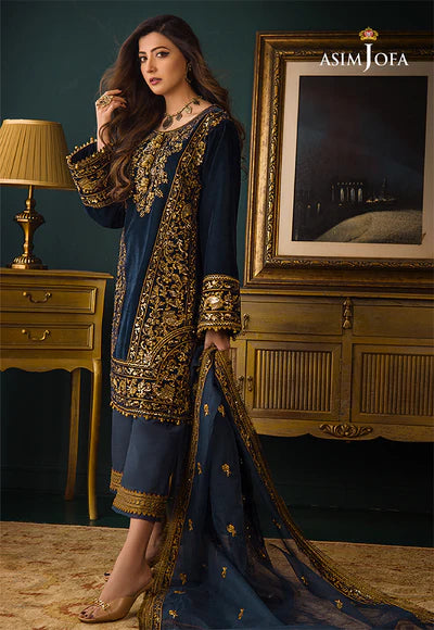 3piece Embroidered Velvet Dress - 1033