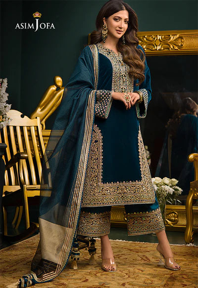 3PC Velvet Embroidered Shirt With Organza Dupatta - 1031
