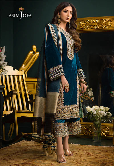 3PC Velvet Embroidered Shirt With Organza Dupatta - 1031
