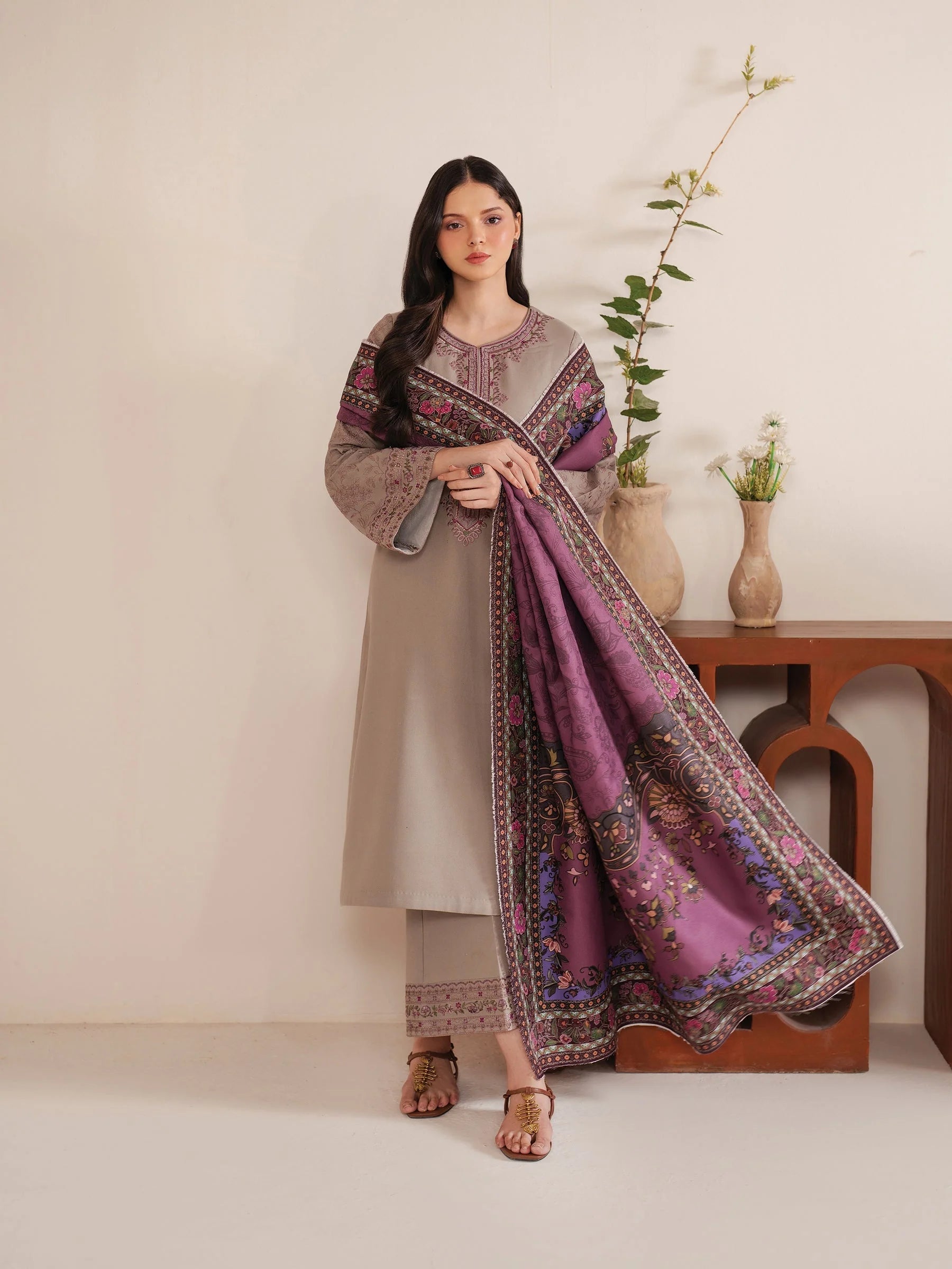 Garnet Embroidered lawn Three Piece Shahmina