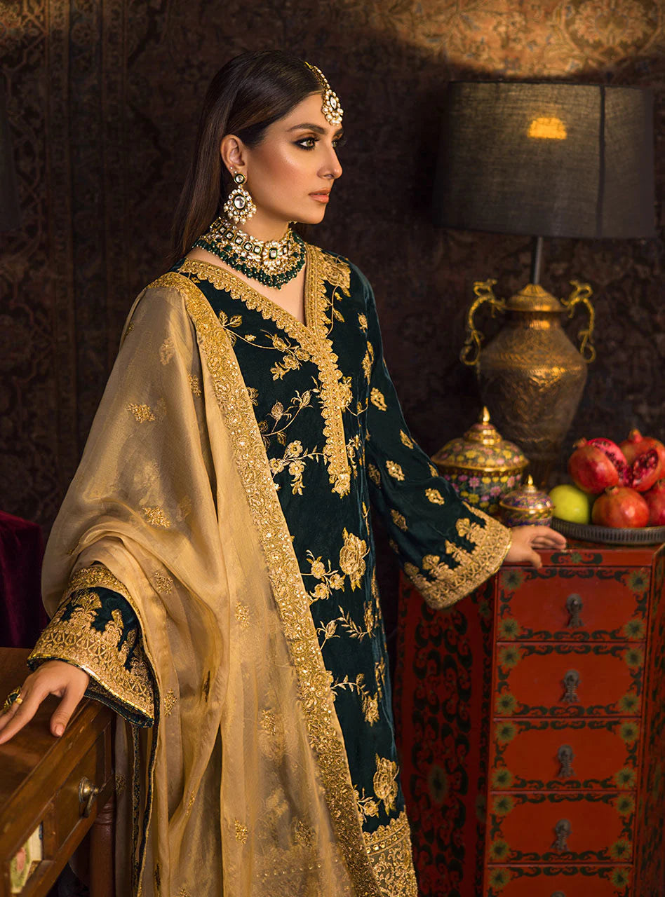 3 PC Velvet Embroidered Shirt With Organza Embroidered Dupatta - 1007