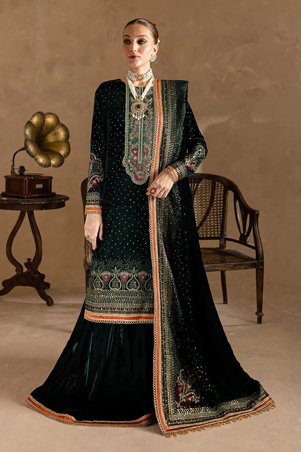 3piece Embroidered Velvet Dress - 1016
