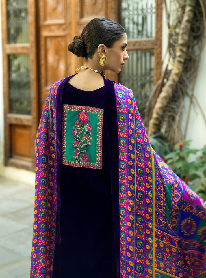 3piece Embroidered Velvet Dress - 1017