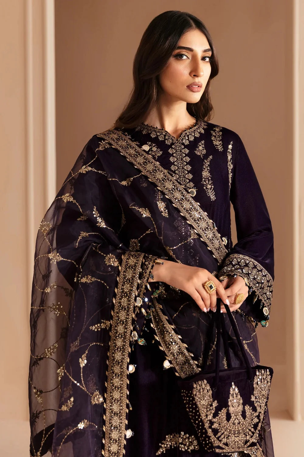 3PC Embroidered Velvet Dress With Shamooz Silk Trouser - 1021