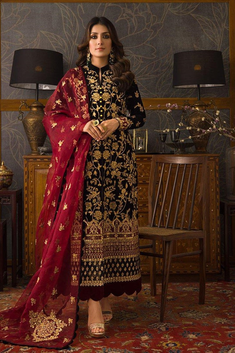 Femalechoice D-107 Black Color Embroidered Velvet Three piece Winter Collection