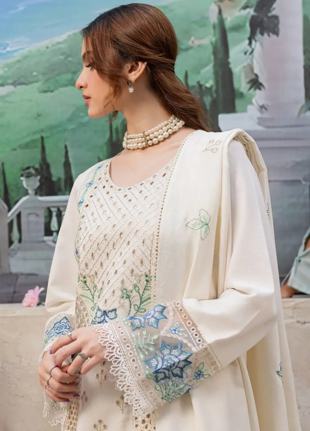 Qalamkar Embroidered Chikenkari Lawn Three Piece QL-110
